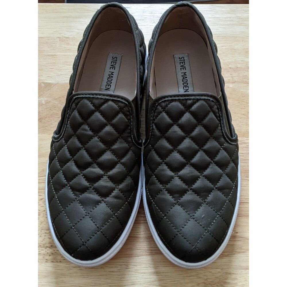 Steve Madden Sz 8 Olive Green Quilted Slip On Shoes Sneakers Women
